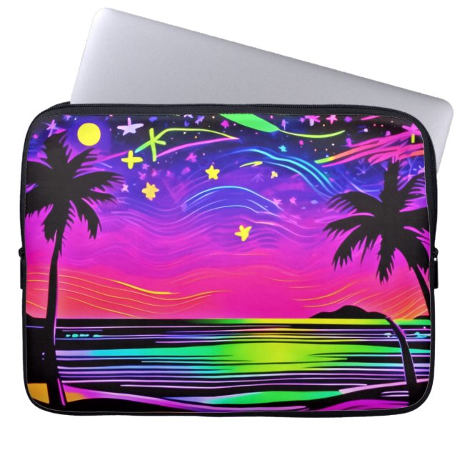 Capa Para Notebook Neon Night Beachscape (Frente)