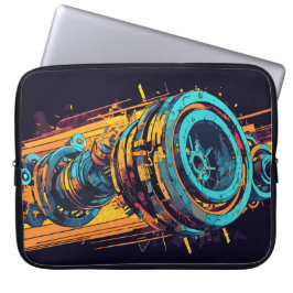 Capa Para Notebook Neon Orange Cyan Cyberpunk Industrial Machine