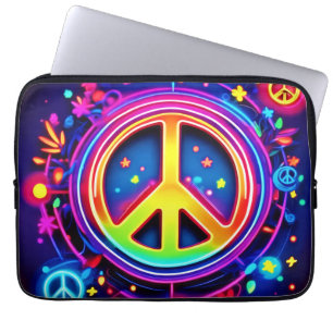 Capa Para Notebook Neon Peace Símbolo Art