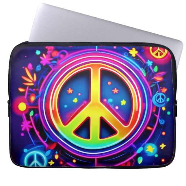 Capa Para Notebook Neon Peace Símbolo Art (Frente)