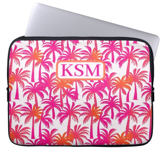 Capa Para Notebook Neon Pink Orange Palm Tree Monograma (Frente)
