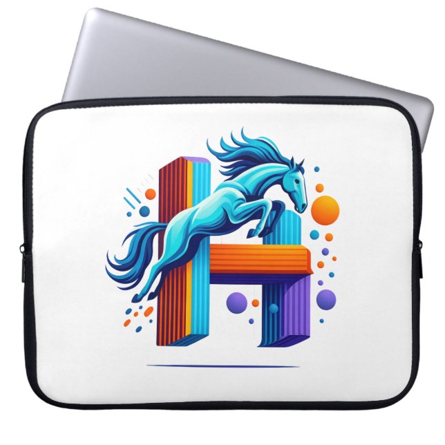 Capa Para Notebook Neon Power Horse Jump Over H Letter (Frente)