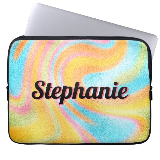 Capa Para Notebook Neon Rainbow Swirl Personalizado Black Name (Frente)