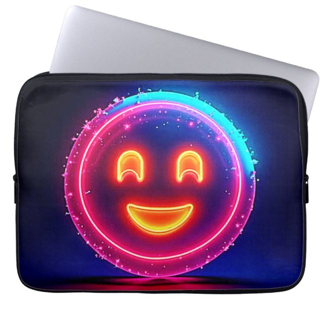 Capa Para Notebook Neon Smile: Bright Happy Glow Design (Frente)