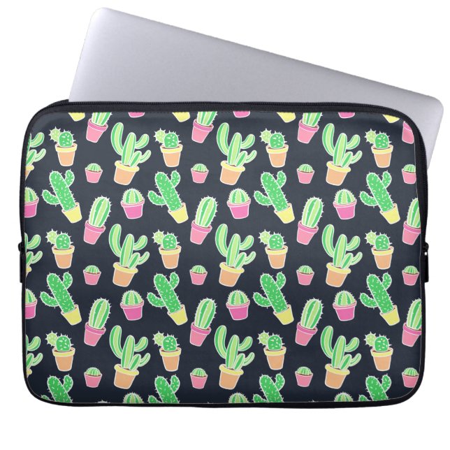 Capa Para Notebook Neon Watercolor Cactos em Potes (Frente)
