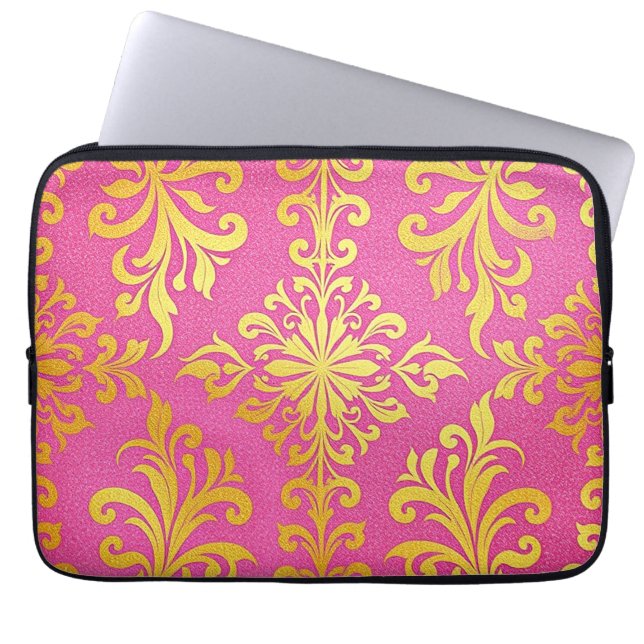 Capa Para Notebook Neoprene Dourado Glitter Laptop Rosa (Frente)