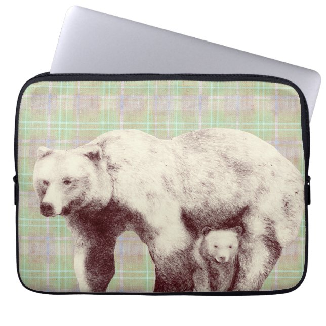 Capa Para Notebook  Neutral Sage Plaid Bear (Frente)
