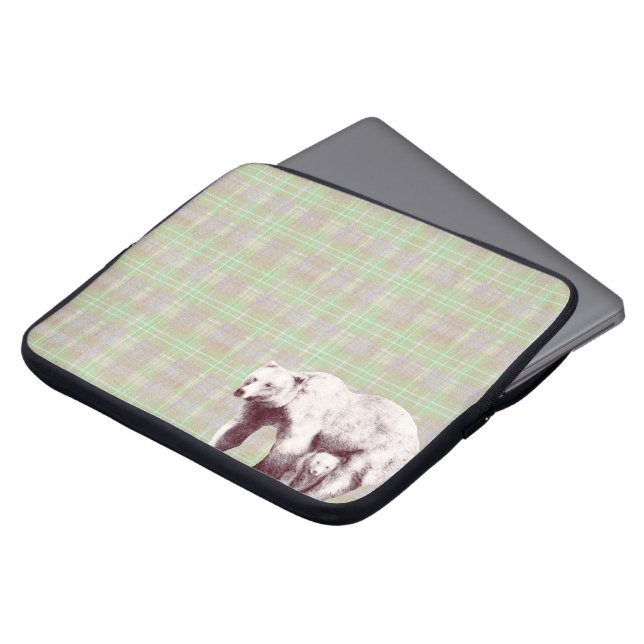 Capa Para Notebook Neutral Sage Plaid Bear (Frente Topo)