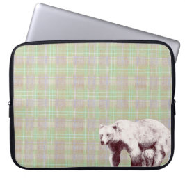 Capa Para Notebook Neutral Sage Plaid Bear