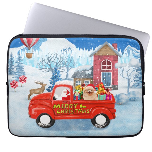 Capa Para Notebook Neve de Caminhão de Entrega de Cão Pomerano (Frente)