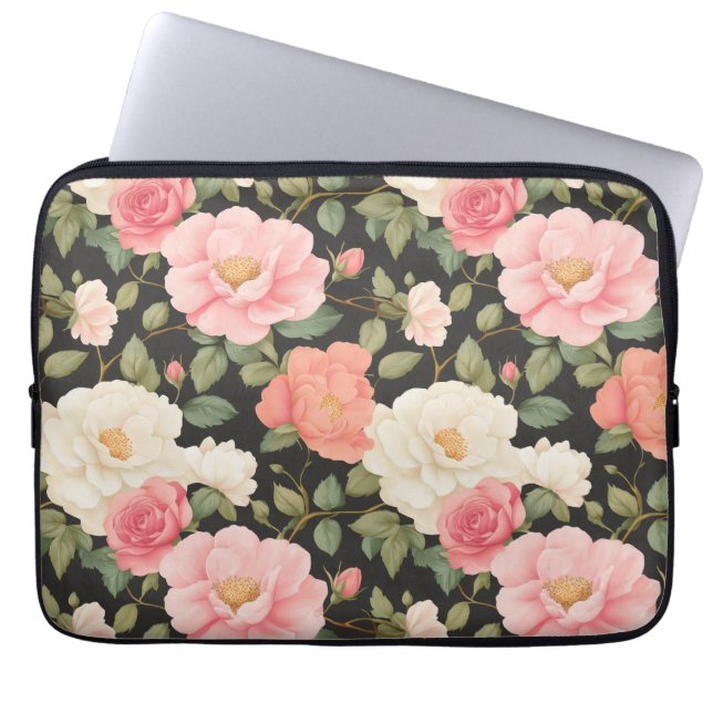 Capa Para Notebook Noir Floral Romântico com Rosas de Estilo Pintados (Frente)