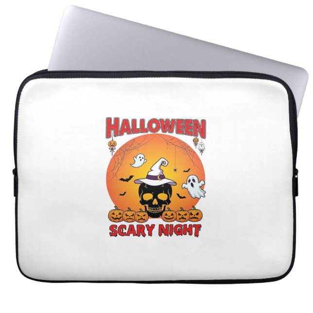 Capa Para Notebook Noite Assustadora de Halloween Caveira Bruxa Abóbo (Frente)