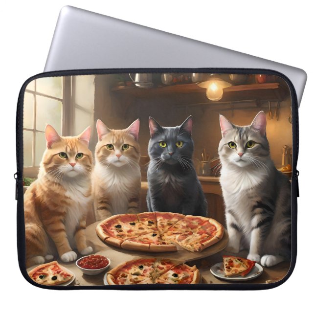 Capa Para Notebook Noite de Pizza de Gato,  (Frente)