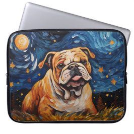 CAPA PARA NOTEBOOK NOITE ESTRELADA BRILHANTE COM CÃO BULLDOG