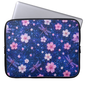 Capa Para Notebook Noite Sonhadora com Flor de Cerejeira e Dragão