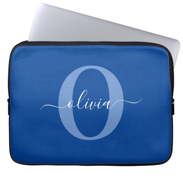 Capa Para Notebook Nome com Letra Inicial Personalizada Azul Branco (Frente)