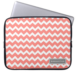 Capa Para Notebook Nome coral do costume de Chevron do laptop
