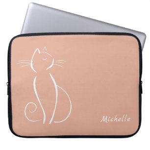 Capa Para Notebook Nome da Adição de Gato Branco Minimizado a Rosa