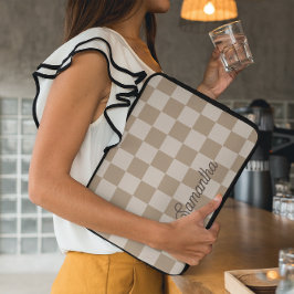 Capa Para Notebook Nome da Fonte Taupe Beige Checkers