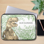Capa Para Notebook Nome de adição do Dinossaur T-Rex<br><div class="desc">Um divertido T-Rex, um dinossauro assustador com o fundo da folhagem da selva Jurássica. O perfeito caso de laptop de meninos personalizados para o rapaz da escola que ama dinos. Esta diversão adiciona seu nome de design de dinossauro pré-histórico com modelo fácil de usar para que você possa criar um...</div>