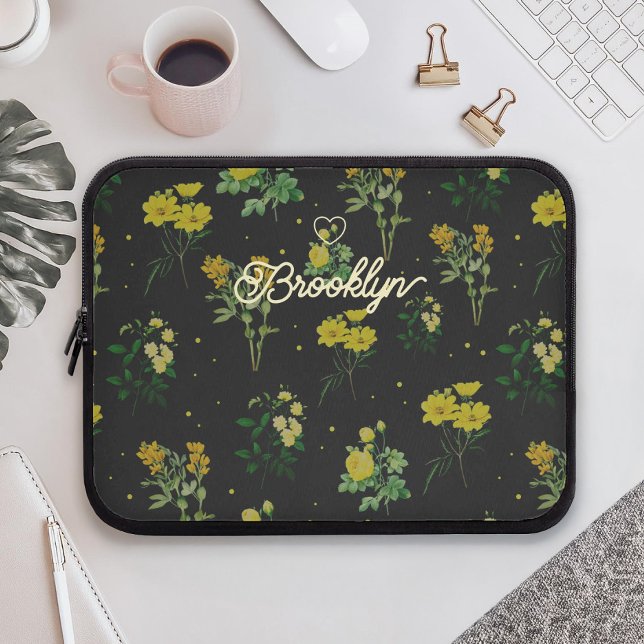 Capa Para Notebook Nome de Script Personalizado Padrão Floral (Criador carregado)