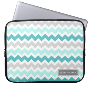 Capa Para Notebook Nome do costume de Ombre Chevron da cerceta do