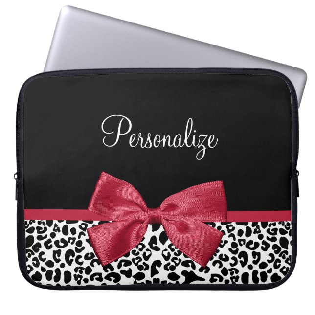 Capa Para Notebook Nome do Laço Vermelho Leopardo (Frente)
