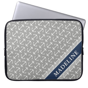 Capa Para Notebook Nome do Marinho do Padrão de Âncora Branca da ci