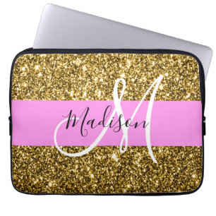 Capa Para Notebook Nome do Monograma de Brilho Rosa e Glitter Sparkle