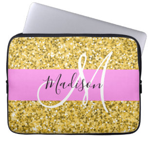 Capa Para Notebook Nome do Monograma de Brilho Rosa e Glitter Sparkle