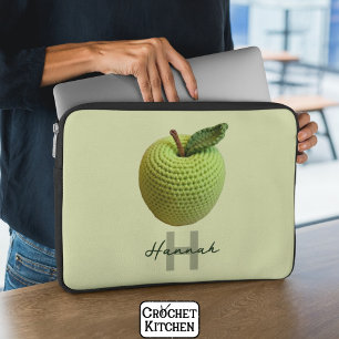 Capa Para Notebook Nome do Monograma de Maçã de Crochet Verde de Arte