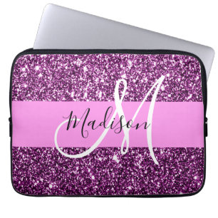 Capa Para Notebook Nome do Monograma do Glitter Pink & Purple Glitter