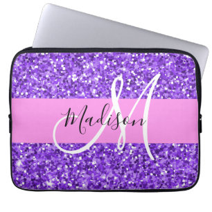 Capa Para Notebook Nome do Monograma do Minigrama Glitter Purple e Ro