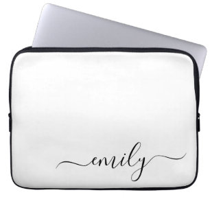 Capa Para Notebook Nome do Monograma do Script Moderno Preto Branco