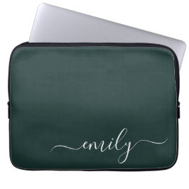 Capa Para Notebook Nome do Monograma do Script Moderno Verde Escuro