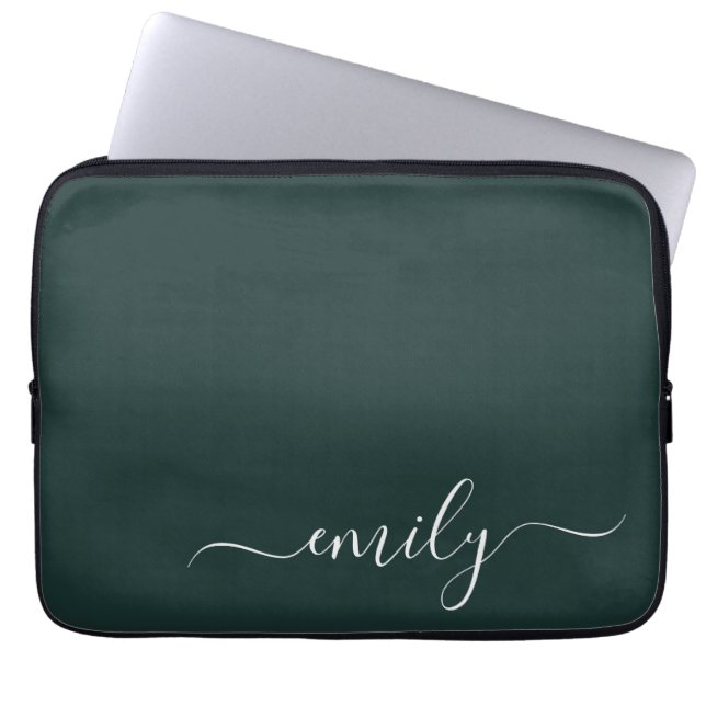 Capa Para Notebook Nome do Monograma do Script Moderno Verde Escuro (Frente)