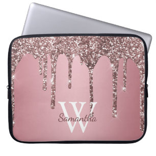 Capa Para Notebook Nome do Monograma do Sparkle Drives Rosa Dourado d