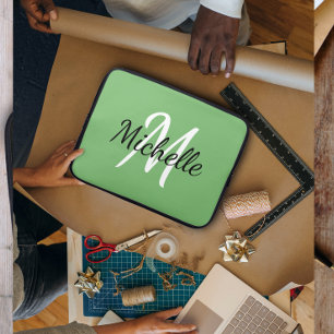 Capa Para Notebook Nome do Monograma Verde Mínimo Moderno + Inicial