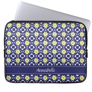 Capa Para Notebook Nome do padrão de azulejo floral amarelo azul do M