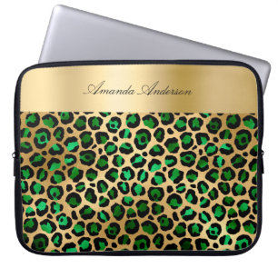 Capa Para Notebook Nome do padrão negro de leopardo de ouro verde-mer