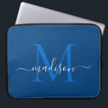 Capa Para Notebook Nome do Script Chic Azul Elegante do Marinho Monog<br><div class="desc">Marinho de Monograma Moderno Blue White Girly Chic Script Name computador trava</div>