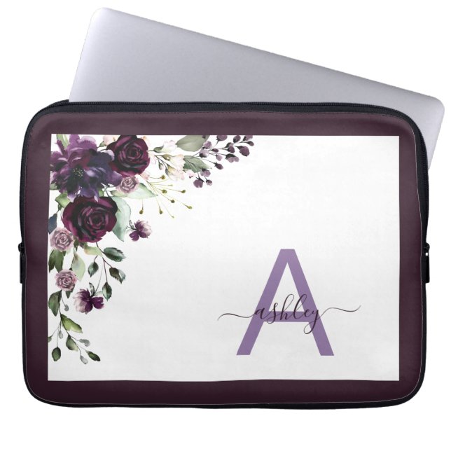 Capa Para Notebook Nome do Script Floral Roxo da Pluma Monograma Inic (Frente)