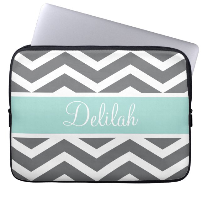 Capa Para Notebook Nome do Teal Chevron Branco da cinza (Frente)