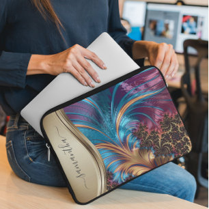 Capa Para Notebook Nome Dourado Manuscrito Fratural Azul Moderno - Ma