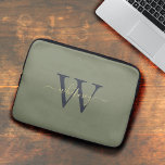 Capa Para Notebook Nome e inicial do monograma verde moderno simples<br><div class="desc">Um fundo verde-oliva com um nome monográfico simples e moderno e inicial.</div>