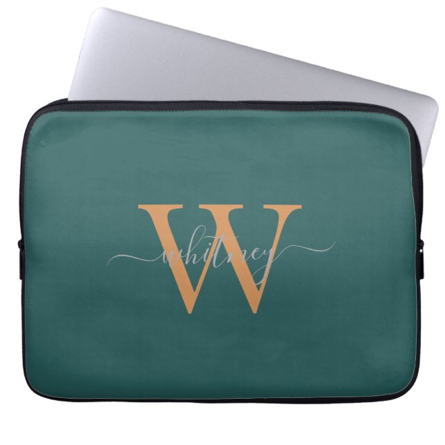 Capa Para Notebook Nome e inicial do monograma verde simples (Frente)
