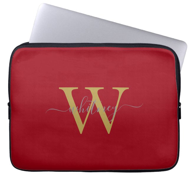 Capa Para Notebook Nome e inicial do monograma vermelho Na moda simpl (Frente)