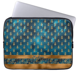 Capa Para Notebook Nome Elegante Floral do Abacaxi Teal Dourado