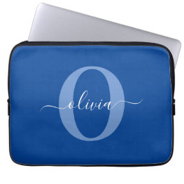 Capa Para Notebook Nome em Letra Personalizada Monograma Azul Branco