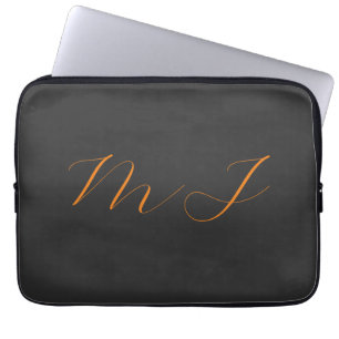 Capa Para Notebook Nome inicial da cinza de caligrafia laranja